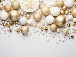 Obraz premium White and gold colored luxury elegantly bonbons for Christmas and cozy blur background