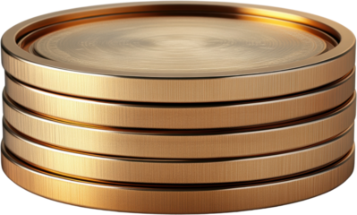 Elegant stack of golden coasters showcasing sleek design and luxurious finish, perfect for home decor or entertaining guests with style