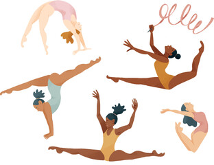 Five gymnasts vector illustration