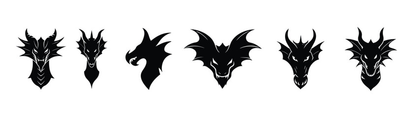 dragon head silhouette set.