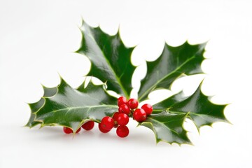 A small sprig of holly with bright red berries, perfect for winter decorations or holiday themes