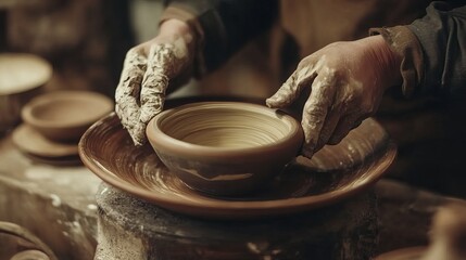 Traditional pottery making techniques captured in captivating close-up photographs. These images showcase the ancient craft in its purest form. 