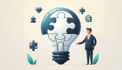 Flat Glossy Puzzle Piece Light Bulb on White Background for Innovative ESG Solutions Representation