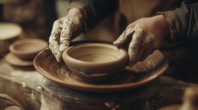 Traditional pottery making techniques captured in captivating close-up photographs. These images showcase the ancient craft in its purest form. 