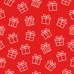 Gift boxes seamless pattern. Red gift box motif fabric for birthday, package, present, wrap, surpise, shop