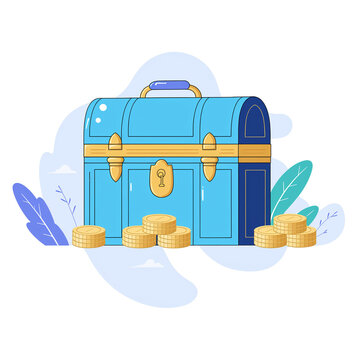 Set of flat vector icons featuring treasure chests. Suitable for web design and many more.