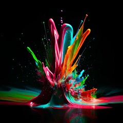 Ein lebendiges, kraftvolles Werk, in dem kr&auml;ftige Farben in einem wilden Tanz nach oben gesplasht werden. Die Bewegung der Farben, die scheinbar aus der Leinwand emporsteigen, erweckt das Gef&uuml;hl von E