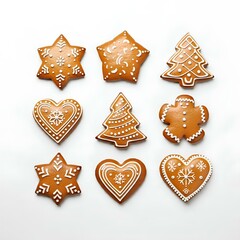 Nahaufnahme von wundersch&ouml;n verzierten Lebkuchenpl&auml;tzchen, ideal f&uuml;r Weihnachtswerbung, Backrezepte und Foodblogs.