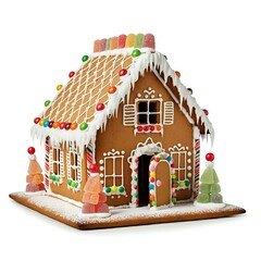 Ein charmantes und detailliertes Lebkuchenhaus, das sich perfekt f&uuml;r Weihnachtsdesigns, Rezepte oder Werbeanzeigen eignet.