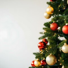 Ein hochwertiges Bild eines klassischen Weihnachtsbaums auf wei&szlig;em Hintergrund, ideal f&uuml;r Designprojekte, digitale Collagen oder Werbung zu Feiertagen.