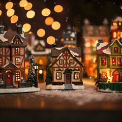 Eine bezaubernde Urlaubs-Szene mit einem Miniatur-Weihnachtsdorf, ideal f&uuml;r nostalgische oder verspielte Designs mit einer Winterwunderland-Stimmung.