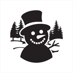 set of vector different types of snowman silhouette