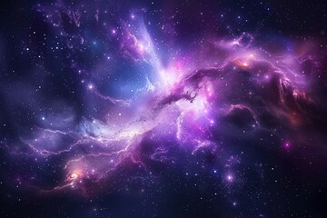 Majestic Purple Nebula with Glowing Star Clusters and Cosmic Dust