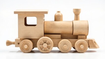 Wooden train on a white background.