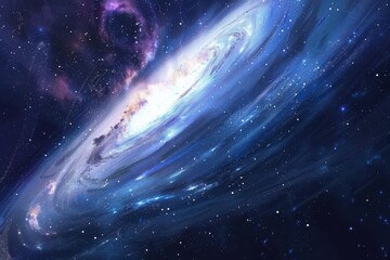 Glowing spiral galaxy with bright center and dust formations in deep space.