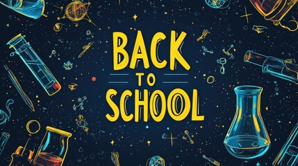 Back to school banner with science themed doodles.