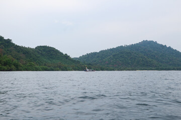 beautiful view of the tropical beach of Pahawang Island, Lampung. Landscape in the highland natural park. Panoramic view by the sea.