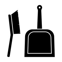 Obraz premium Illustration depicting a black icon of a dustpan and broom for cleaning, on a white background