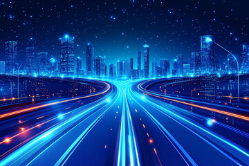 Fototapeta premium A sprawling futuristic city with vibrant glowing highways and a starry night sky creating a dazzling urban spectacle 