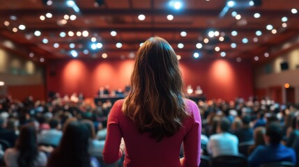 Conference Speaker Audience Presentation Large Hall Event Lights Woman