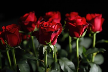Obraz premium A bouquet of red roses arranged in a decorative vase