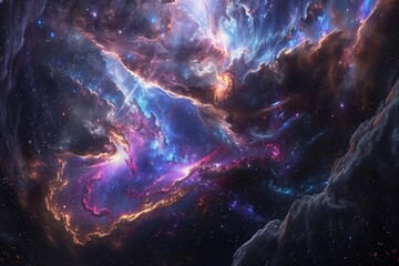 Colorful and vibrant nebula with bright shining stars in deep outer space
