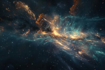 Glowing Nebula and Gaseous Space Clouds with Stars