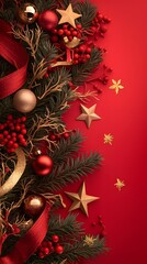 christmas tree decorations Red Christmas background