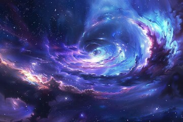 Colorful swirling nebula with bright stars in deep space