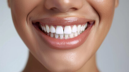 Obraz premium Close-Up of a Woman's Smile with Perfectly White Teeth