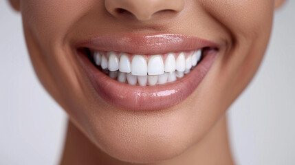 Obraz premium Close-Up of a Woman's Smile with Perfectly White Teeth