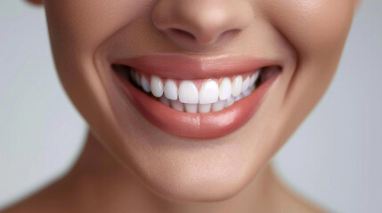 Obraz premium Close-Up of a Woman's Smile with Perfectly White Teeth