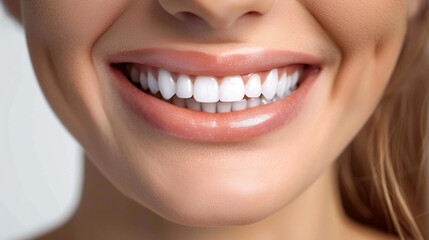 Obraz premium Close-Up of a Woman's Smile with Perfectly White Teeth