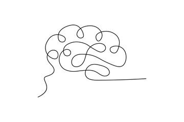 Human brain continuous one line drawing and simple isolated outline vector design