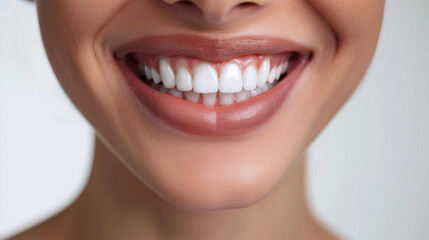 Obraz premium Close-Up of a Woman's Smile with Perfectly White Teeth