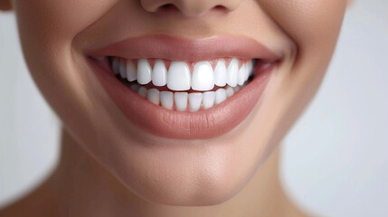 Obraz premium Close-Up of a Woman's Smile with Perfectly White Teeth