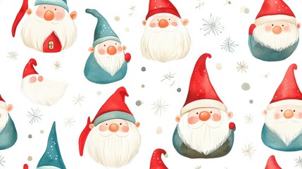 Cute gnome seamless repetitive pattern for holiday decoration