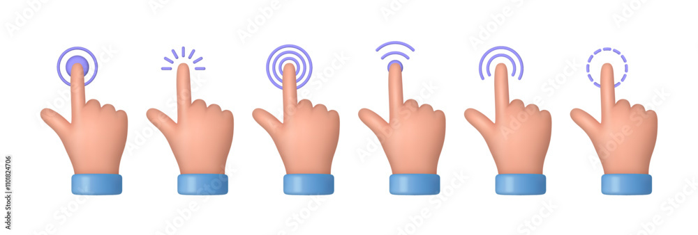 Aufkleber Realistic smartphone finger pointers, isolated hand cursors for website for computer or mobile applications. Vector pointing and clicking, swiping and touching screen, motion and effects
