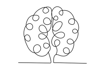 Human brain continuous one line drawing and simple isolated outline vector design