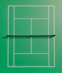 Minimalistic green tennis court on a sunny day, top down view