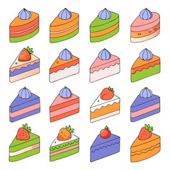 16 Colorful Cake Slices A Vector Illustration Set Vibrant Vector Perfect for Your Designs Dessert Buffet