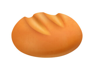 Whole fresh baked bread, isolated realistic loaf with crust. Vector tasty and nutritional food made of flour. Organic and balanced dieting and nourishment, patisserie shop or store