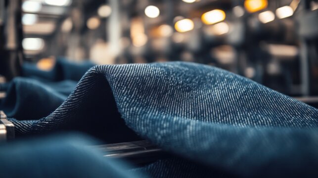 Denim Fabric Manufacturing CloseUp of Blue Jeans Production