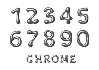 Liquid chrome typography letters, isolated 3d realistic design y2k trend. Vector aluminum or foil glossy silver effect on ABC, abstract characters and numbers. Typographic decoration characters