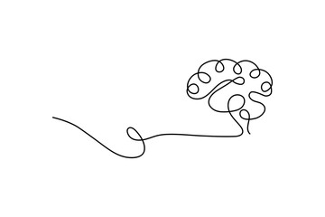 Human brain continuous one line drawing and simple isolated outline vector design