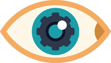 Human eye with a gear as the pupil is representing the concept of strategic vision