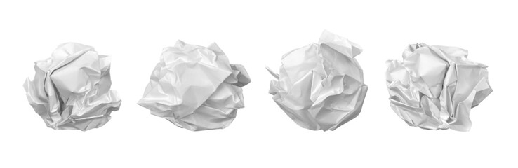 Wrinkly paper in ball, crumpled page texture. Vector isolated rubbish with creased surface, set of realistic damaged paperwork or document. Wastepaper, sorting material for recycling bin
