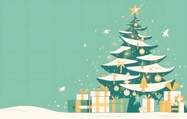 Fototapeta premium Illustration of Christmas tree with gift boxes