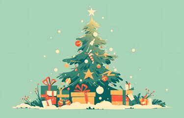 Illustration of Christmas tree with gift boxes