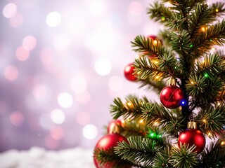 Obraz premium Christmas tree decorated with shimmering stars against a vibrant red background, glitter, shiny